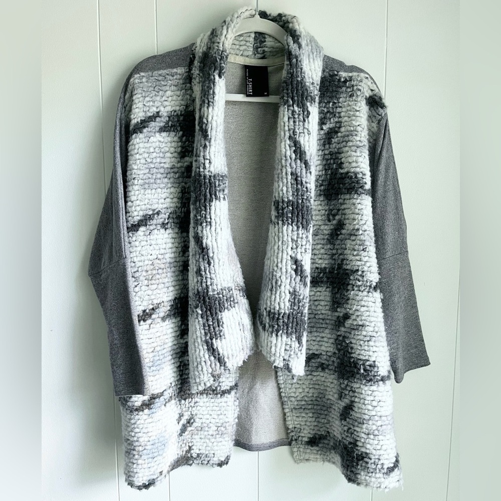 Anthropologie Dolan Nuage Open Mixed Knit Grey Beige Wool Mohair Cardigan Sz M - Picture 2 of 11